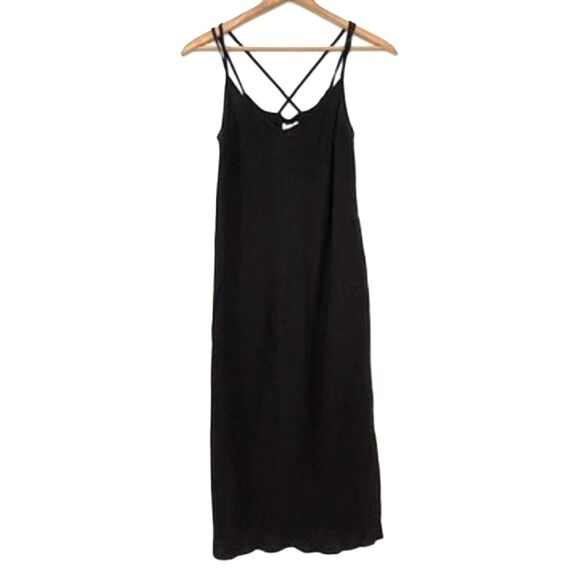Pact Black Midi Dress Organic Cotton Gauze Strappy Back XS Maxi Pockets Sundress - Picture 2 of 9